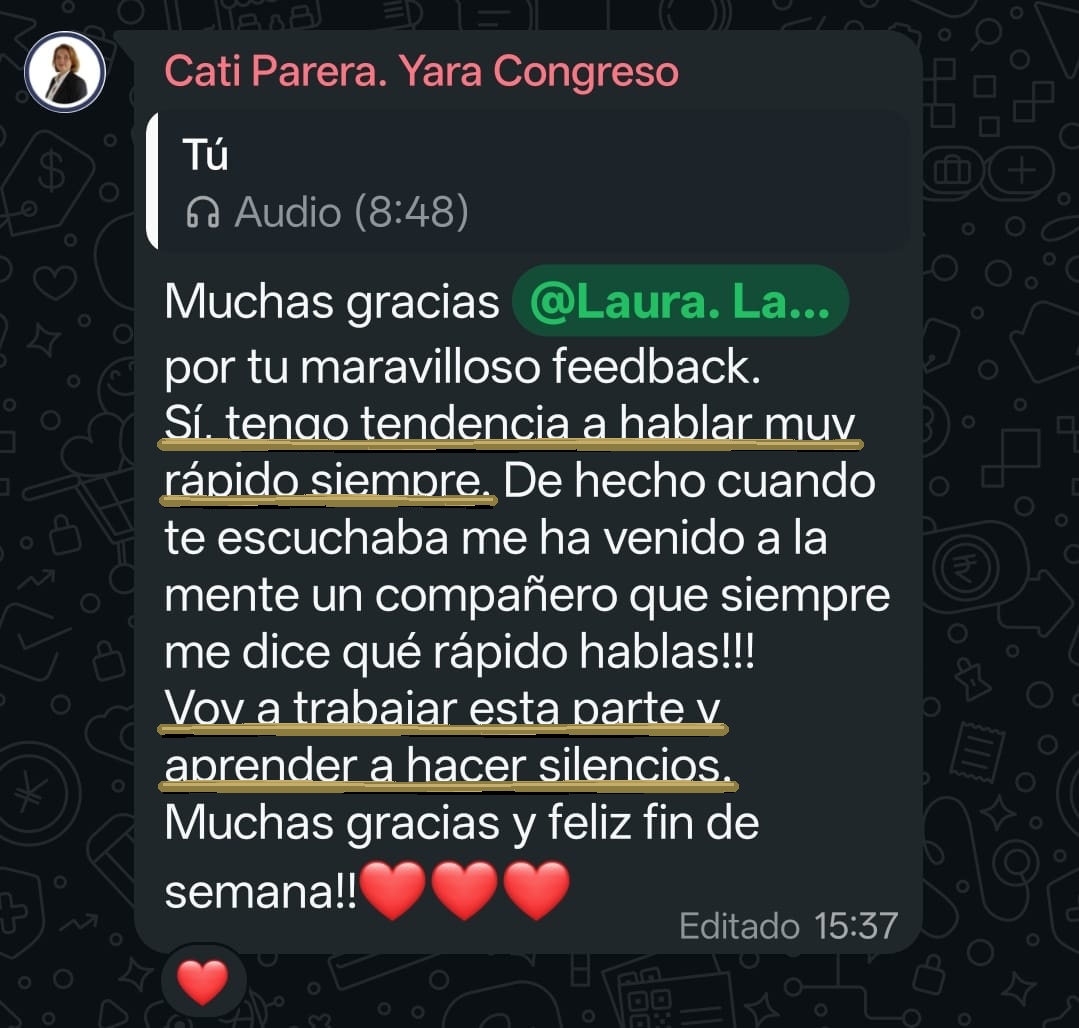 Testimonio de Cati Parera por WhatsApp